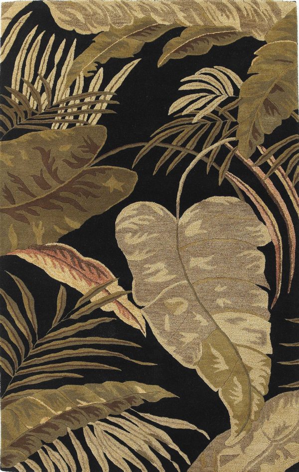 3'x5' Midnight Black Hand Tufted Tropical Leaves Indoor Area Rug - Image 3
