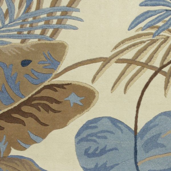 3'x5' Ivory Blue Hand Tufted Tropical Leaves Indoor Area Rug - Image 2