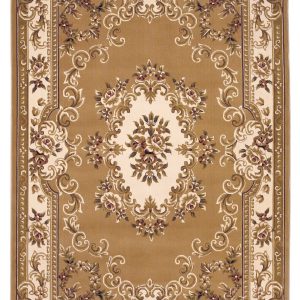 5'x8' Beige Ivory Machine Woven Hand Carved Floral Medallion Indoor Area Rug