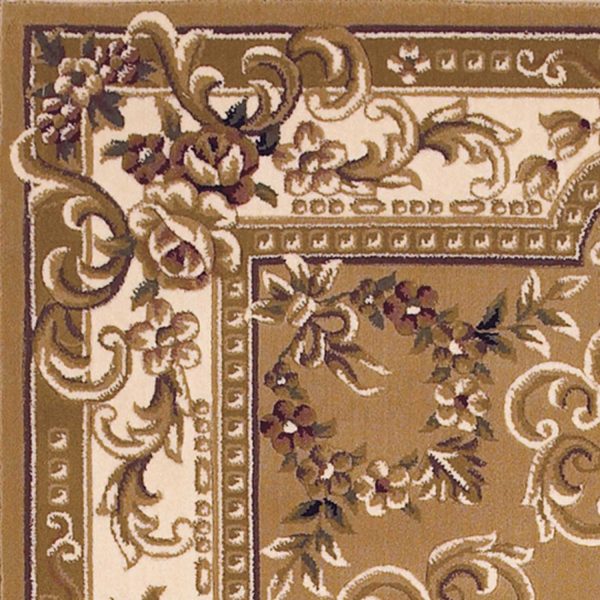 5'x8' Beige Ivory Machine Woven Hand Carved Floral Medallion Indoor Area Rug - Image 2