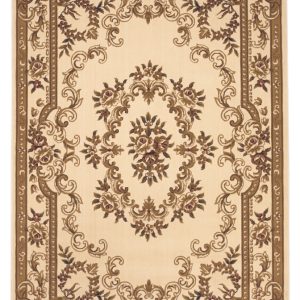 5'x8' Ivory Machine Woven Hand Carved Floral Medallion Indoor Area Rug