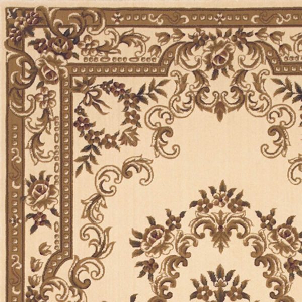 5'x8' Ivory Machine Woven Hand Carved Floral Medallion Indoor Area Rug - Image 3