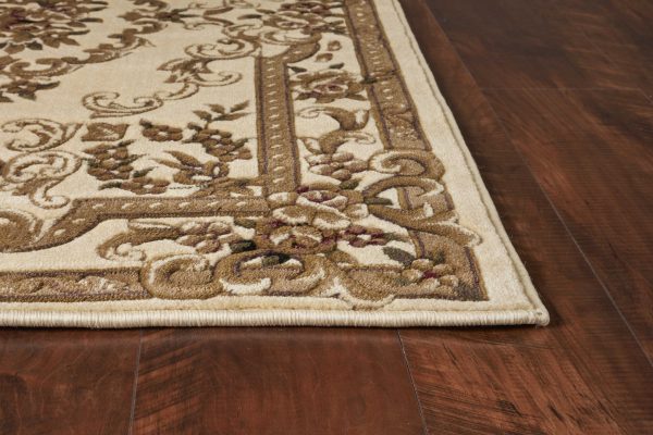 5'x8' Ivory Machine Woven Hand Carved Floral Medallion Indoor Area Rug - Image 4