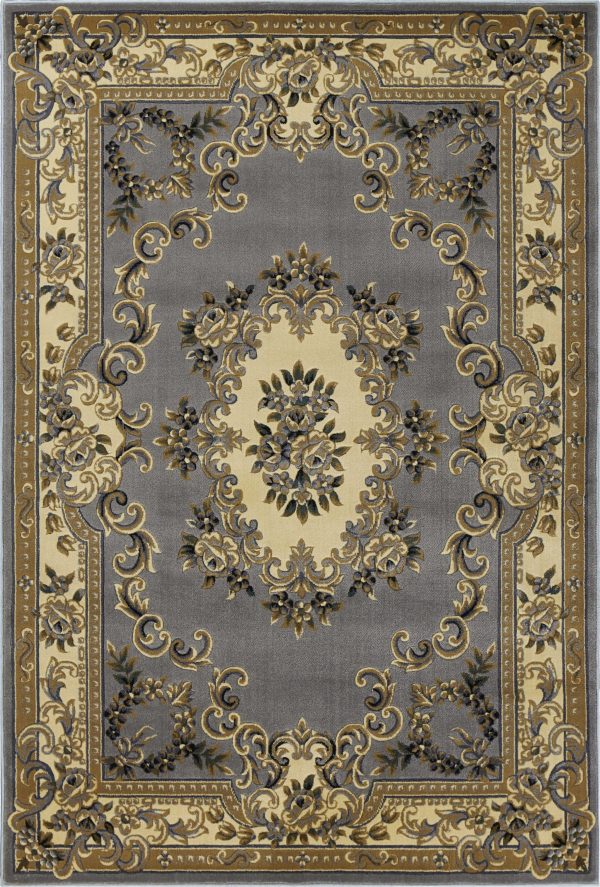 5' x 8' Slate Blue Floral Bordered Indoor Area Rug