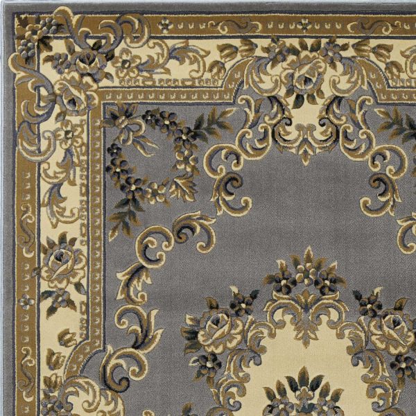 5' x 8' Slate Blue Floral Bordered Indoor Area Rug - Image 3
