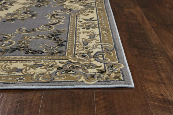 5' x 8' Slate Blue Floral Bordered Indoor Area Rug - Image 4