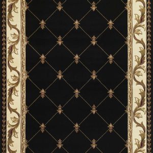 5' x 8' Black Fleur de Lis Diamond Bordered Indoor Area Rug
