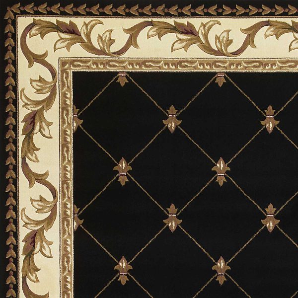 5' x 8' Black Fleur de Lis Diamond Bordered Indoor Area Rug - Image 2