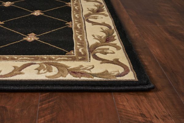 5' x 8' Black Fleur de Lis Diamond Bordered Indoor Area Rug - Image 3