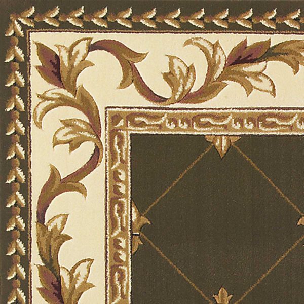 5'x8' Green Machine Woven Hand Carved Fleur De Lis Indoor Area Rug - Image 2
