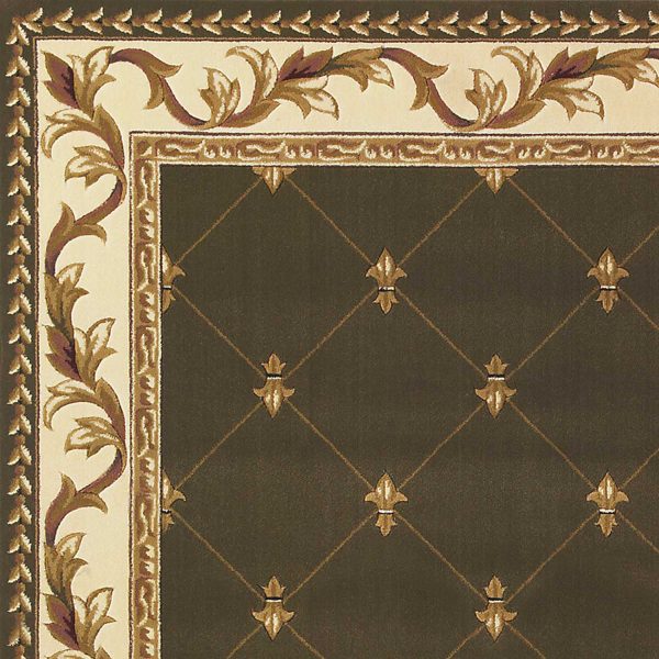 5'x8' Green Machine Woven Hand Carved Fleur De Lis Indoor Area Rug - Image 3
