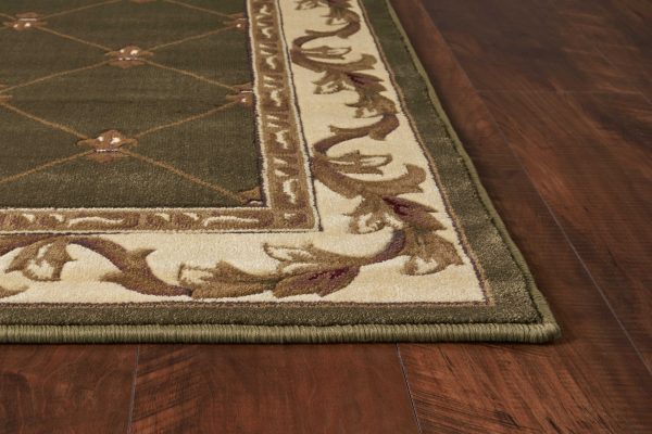 5'x8' Green Machine Woven Hand Carved Fleur De Lis Indoor Area Rug - Image 4
