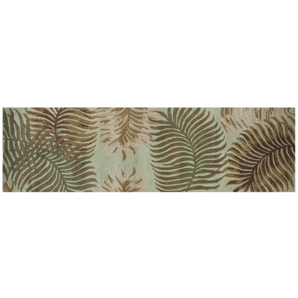 8' Aqua Blue Hand Tufted Tropical Leaves Indoor Runner Rug - Image 2