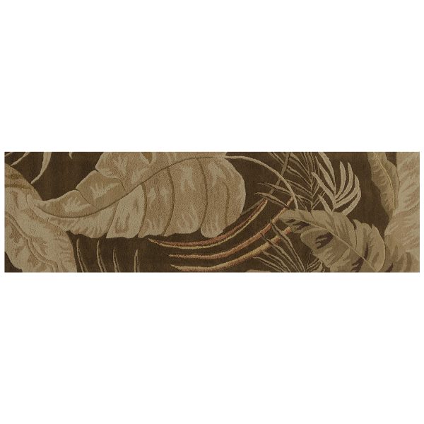 8' Mocha Brown Hand Tufted Tropical Leaves Indoor Runner Rug - Image 2