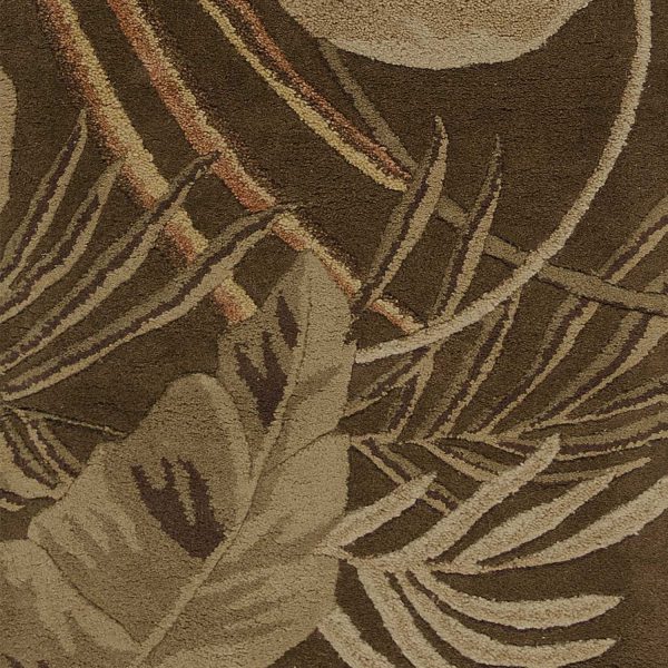 8' Mocha Brown Hand Tufted Tropical Leaves Indoor Runner Rug - Image 3