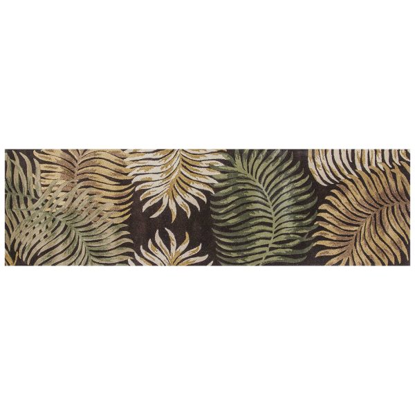 8' Espresso Brown Hand Tufted Tropical Leaves Indoor Runner Rug - Image 2