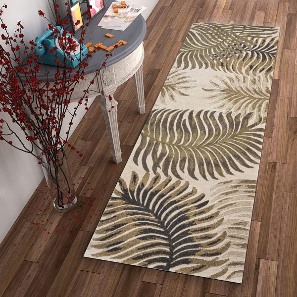 2' x 8' Natural Fern Leaves Wool Runner Rug - Image 4