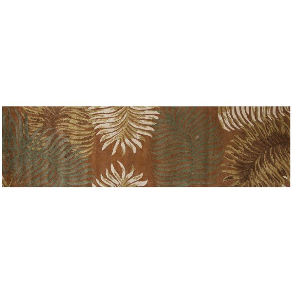 8' Rust Orange Hand Tufted Tropical Leaves Indoor Runner Rug - Image 2