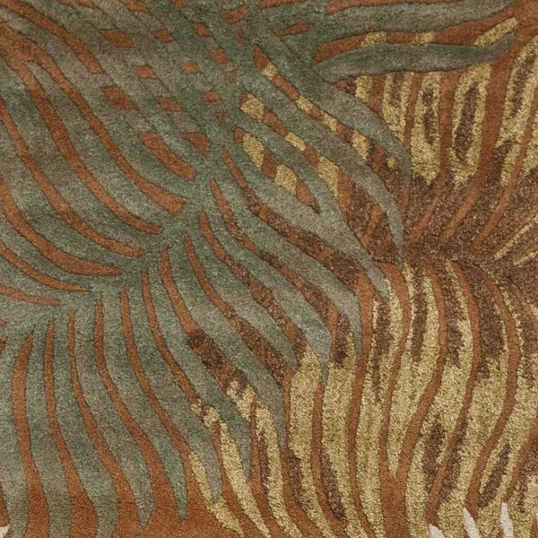 8' Rust Orange Hand Tufted Tropical Leaves Indoor Runner Rug - Image 3