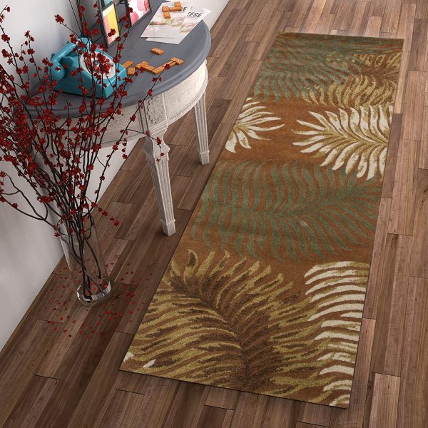 8' Rust Orange Hand Tufted Tropical Leaves Indoor Runner Rug - Image 4