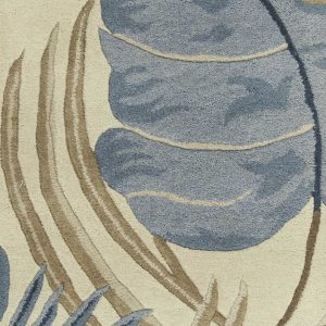 2' x 8' Ivory or Blue Leaves Wool Runner Rug