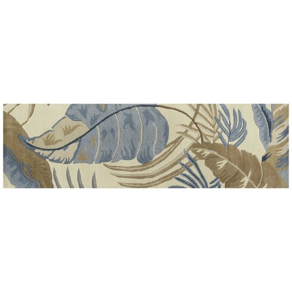2' x 8' Ivory or Blue Leaves Wool Runner Rug - Image 2