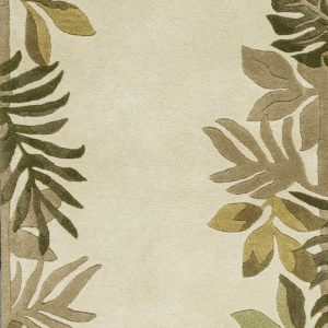 2' x 8' Ivory Leaves Bordered Wool Runner Rug