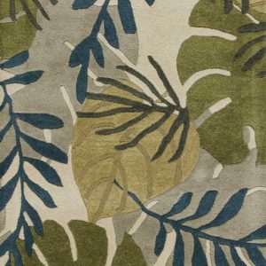 8' Ivory Hand Tufted Oversized Tropical Leaves Indoor Runner Rug