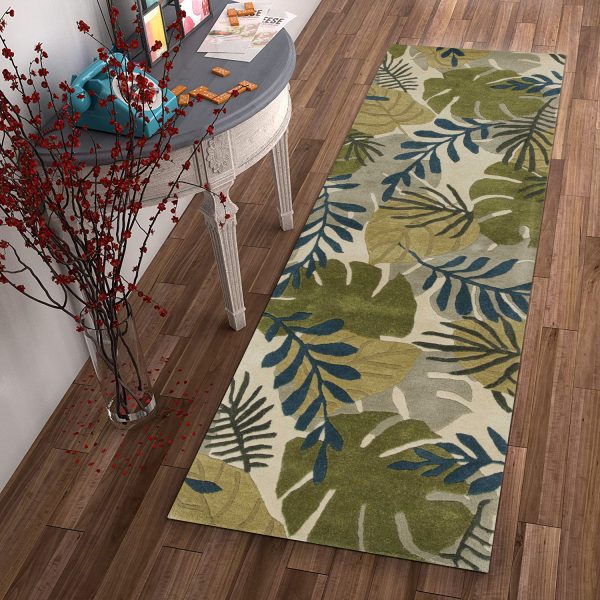 8' Ivory Hand Tufted Oversized Tropical Leaves Indoor Runner Rug - Image 4