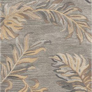 2' x 8' Grey Palm Leaves Wool Runner Rug