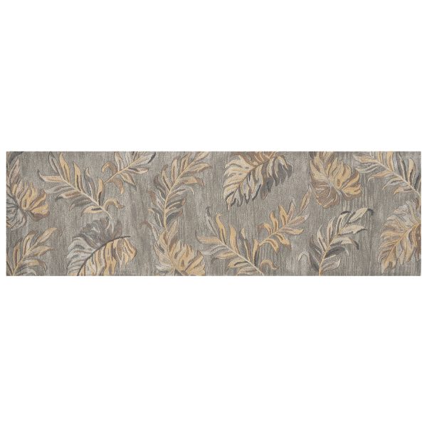 2' x 8' Grey Palm Leaves Wool Runner Rug - Image 2