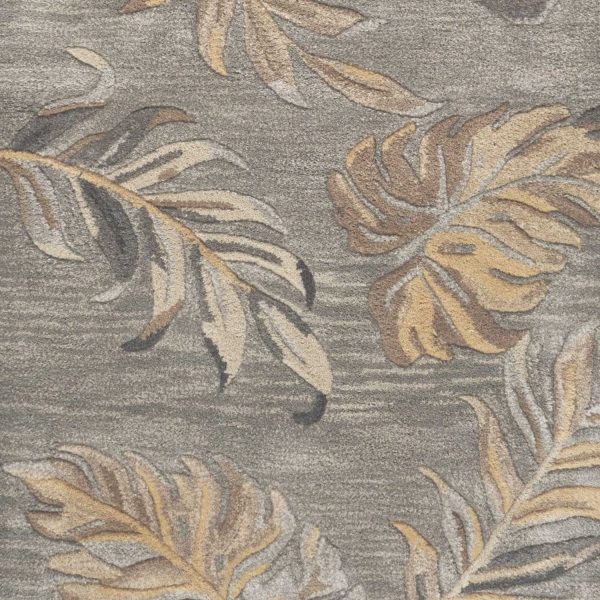 2' x 8' Grey Palm Leaves Wool Runner Rug - Image 3