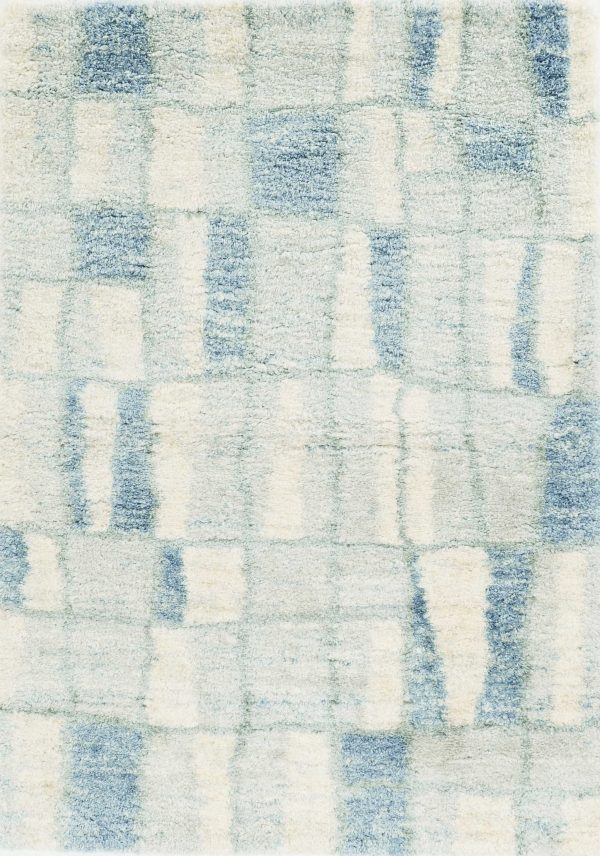5'x8' Ivory Blue Machine Woven Abstract Blocks Indoor Area Rug