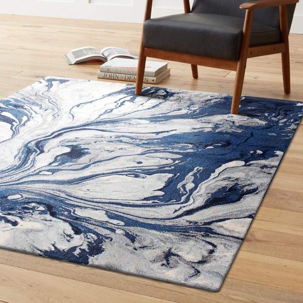 5' x 8' Blue Watercolor Indoor Area Rug - Image 2
