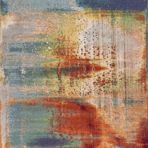 5'x8' Blue Rust Orange Machine Woven Abstract Brushstrokes Indoor Area Rug
