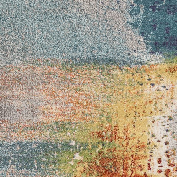 5'x8' Blue Rust Orange Machine Woven Abstract Brushstrokes Indoor Area Rug - Image 2