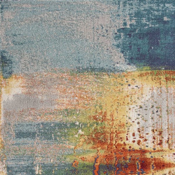 5'x8' Blue Rust Orange Machine Woven Abstract Brushstrokes Indoor Area Rug - Image 3