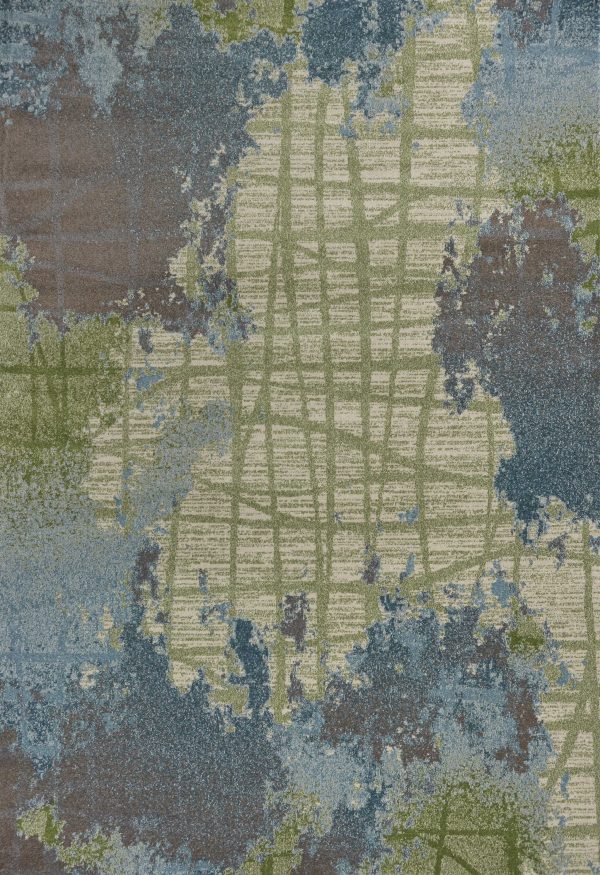 5'x8' Green Blue Machine Woven Abstract Indoor Area Rug