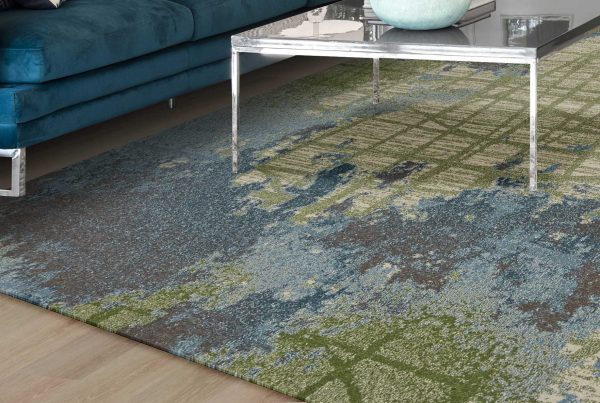 5'x8' Green Blue Machine Woven Abstract Indoor Area Rug - Image 4