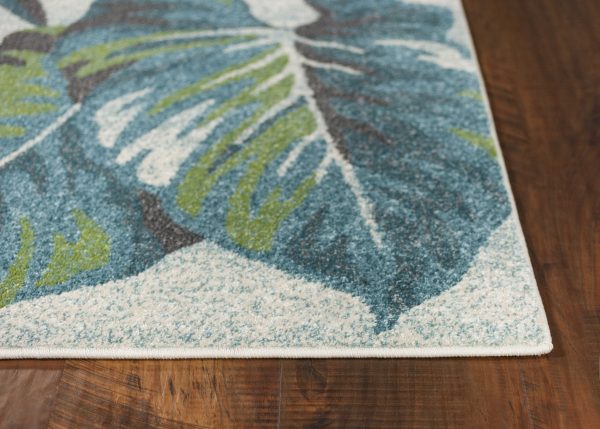5' x 8' Teal or Green Tropical Leaves Indoor Area Rug - Image 4