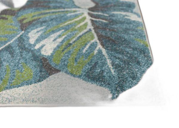 5' x 8' Teal or Green Tropical Leaves Indoor Area Rug - Image 5