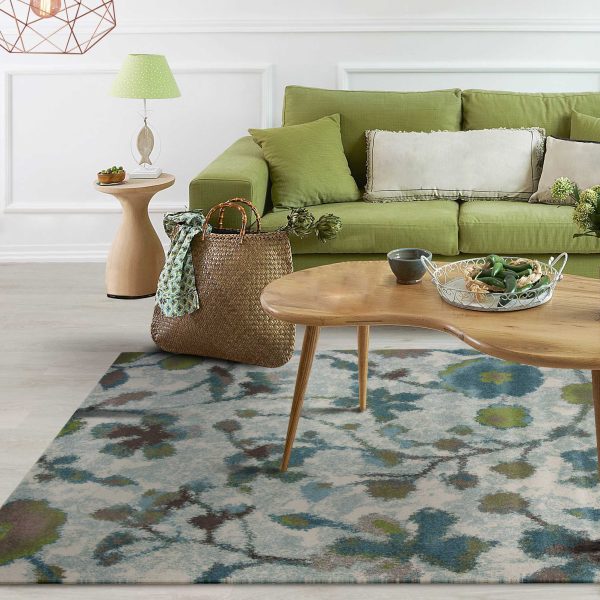 5'x8' Teal Blue Machine Woven Floral Indoor Area Rug - Image 2