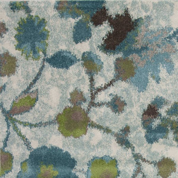 5'x8' Teal Blue Machine Woven Floral Indoor Area Rug - Image 4