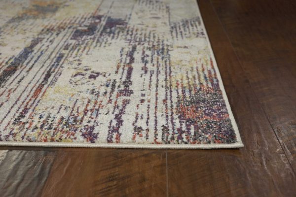 7' Round Champagne Abstract Indoor Area Rug - Image 2