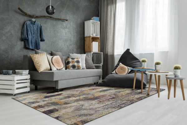 7' Round Champagne Abstract Indoor Area Rug - Image 3