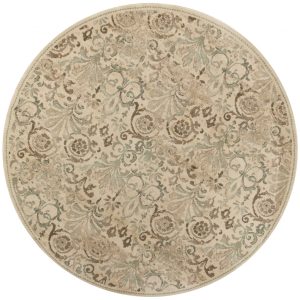 8?Ivory and Light Green Round Area Rug