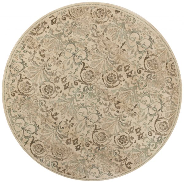 8?Ivory and Light Green Round Area Rug