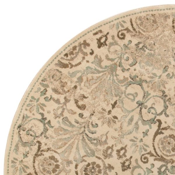 8?Ivory and Light Green Round Area Rug - Image 3