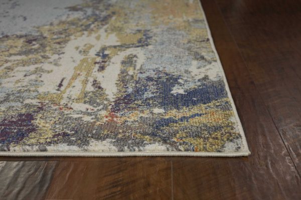 8' Beige Machine Woven Distressed Floral Traditional Round Indoor Area Rug - Image 2