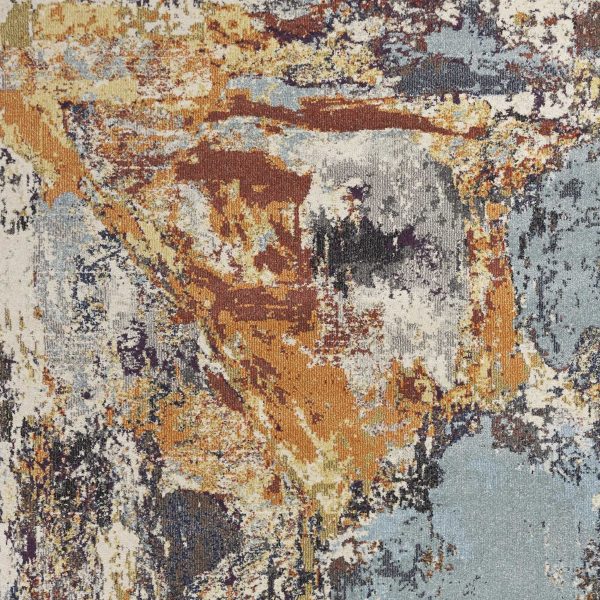 8' Beige Machine Woven Distressed Floral Traditional Round Indoor Area Rug - Image 3